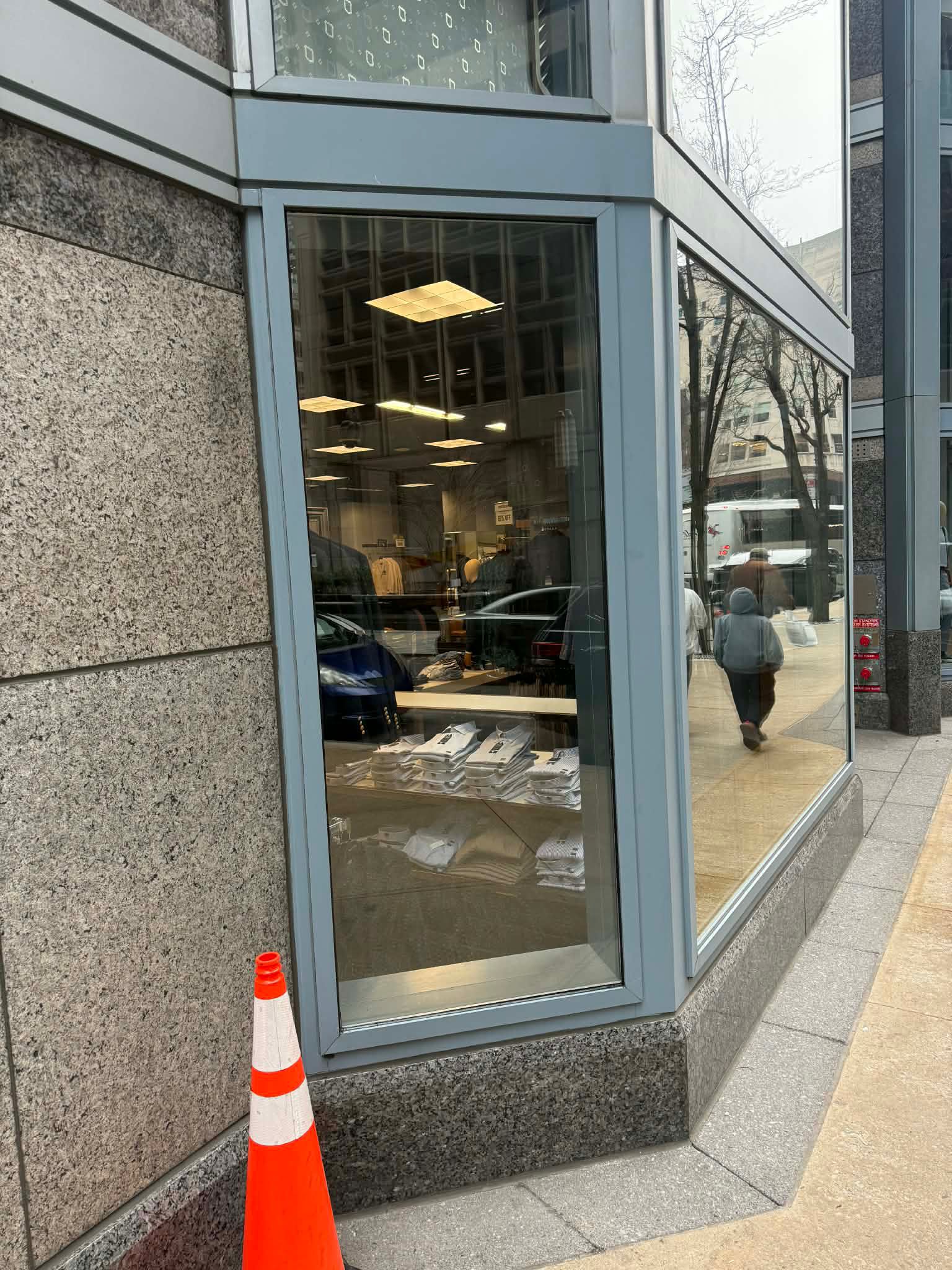 Emergency board up on commercial opening.