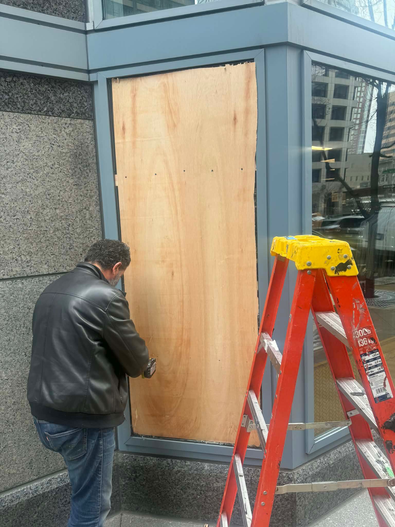 Damaged opening before emergency board up.